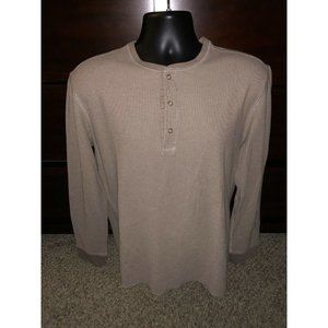 UNTUCKit Schrock Mens Large Long Sleeve Beige Woven Cotton Blend Henley T-Shirt